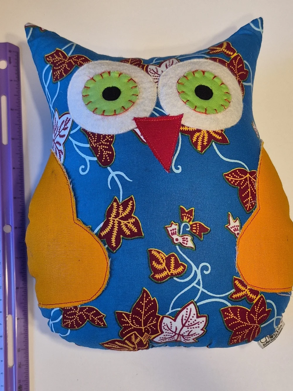 Handmade In Ghana Blue Owl Accent Pillow with Orange Wings
